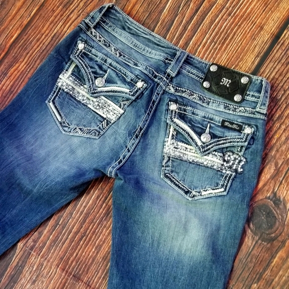 Miss Me Denim - Miss Me Rhinestone Embellished Bootcut Flap Pocket Stretch Jeans
